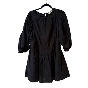 Everlane Classy Black Puff Sleeve Organic Cotton Romantic Mini Dress Pockets S